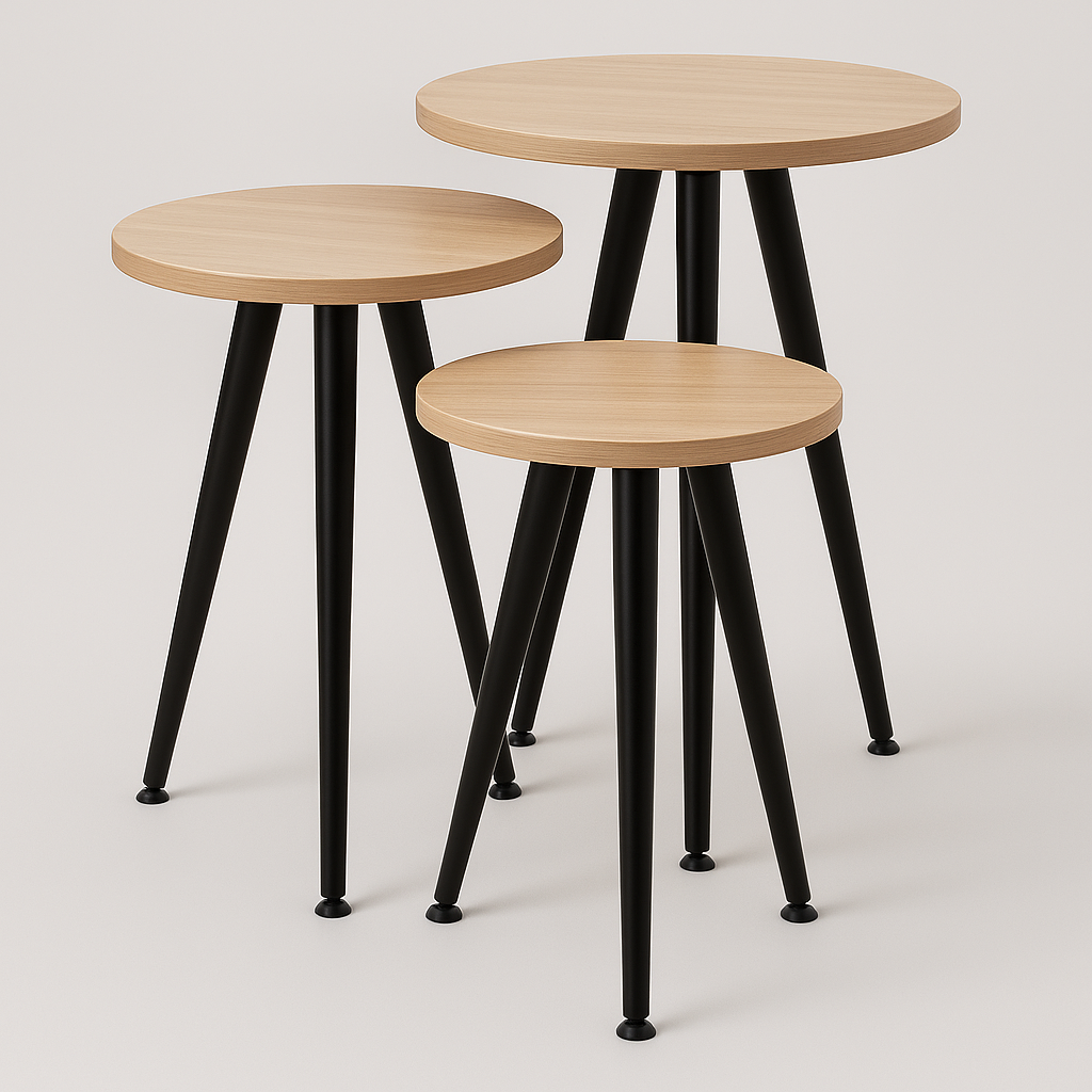 3-lü Sehpa Dəsti – Metal Ayaqlı, Laminat Üstlü